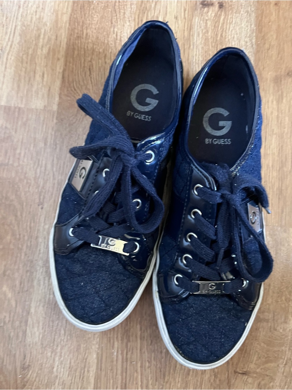 G by Guess Navy Quilted Lace-Up Sneakers with Silver Hardware - Size 7.5M